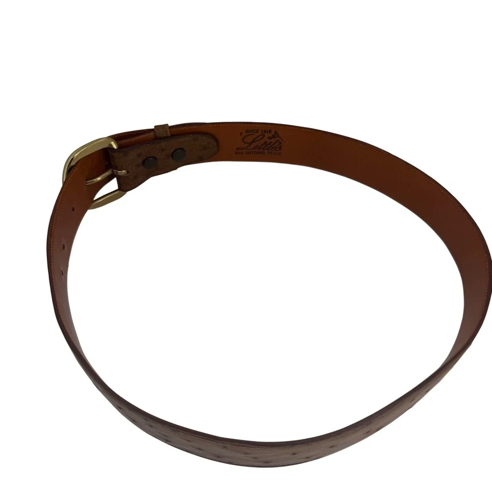 Little's San Antonio Ostrich Leather Belt Brown Brass Buckle Western‎ Texas 30